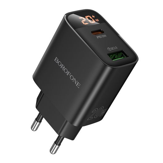 Купить СЕТЕВОЕ ЗАРЯДНОЕ УСТРОЙСТВО BOROFONE BA96A 1USB-C/1USB PD/QC 20W LED DISPLAY