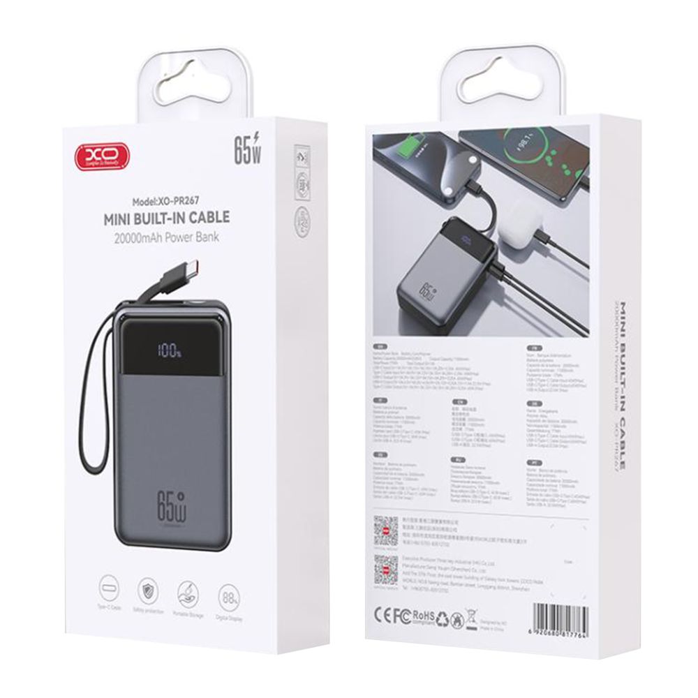 Купить POWER BANK XO PR267 65W WITH 65W TYPE-C TWO-WAY CHARGING CABLE 20000 MAH_1