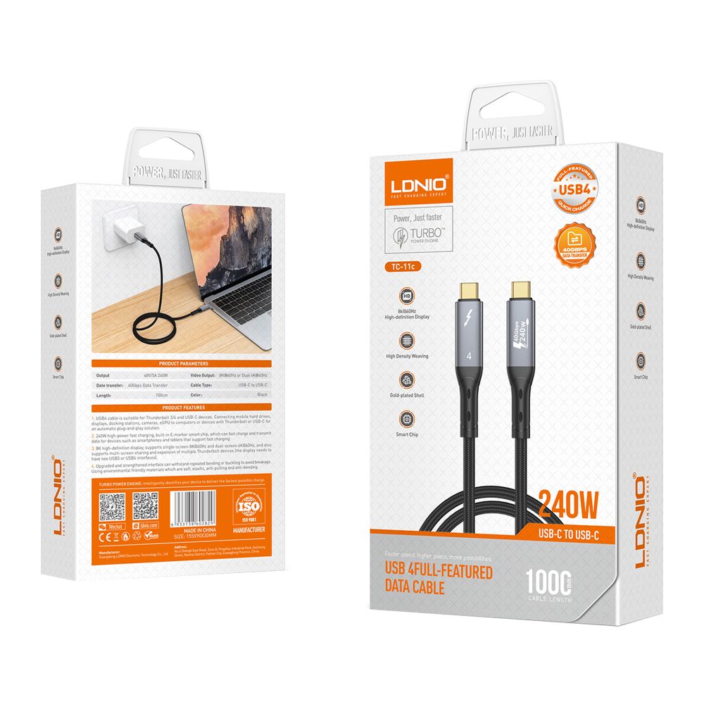 Купить USB LDNIO TC11C USB4.0/THUNDERBOLT 4/40GBPS/240W/8K@60HZ TYPE-C TO TYPE-C_1