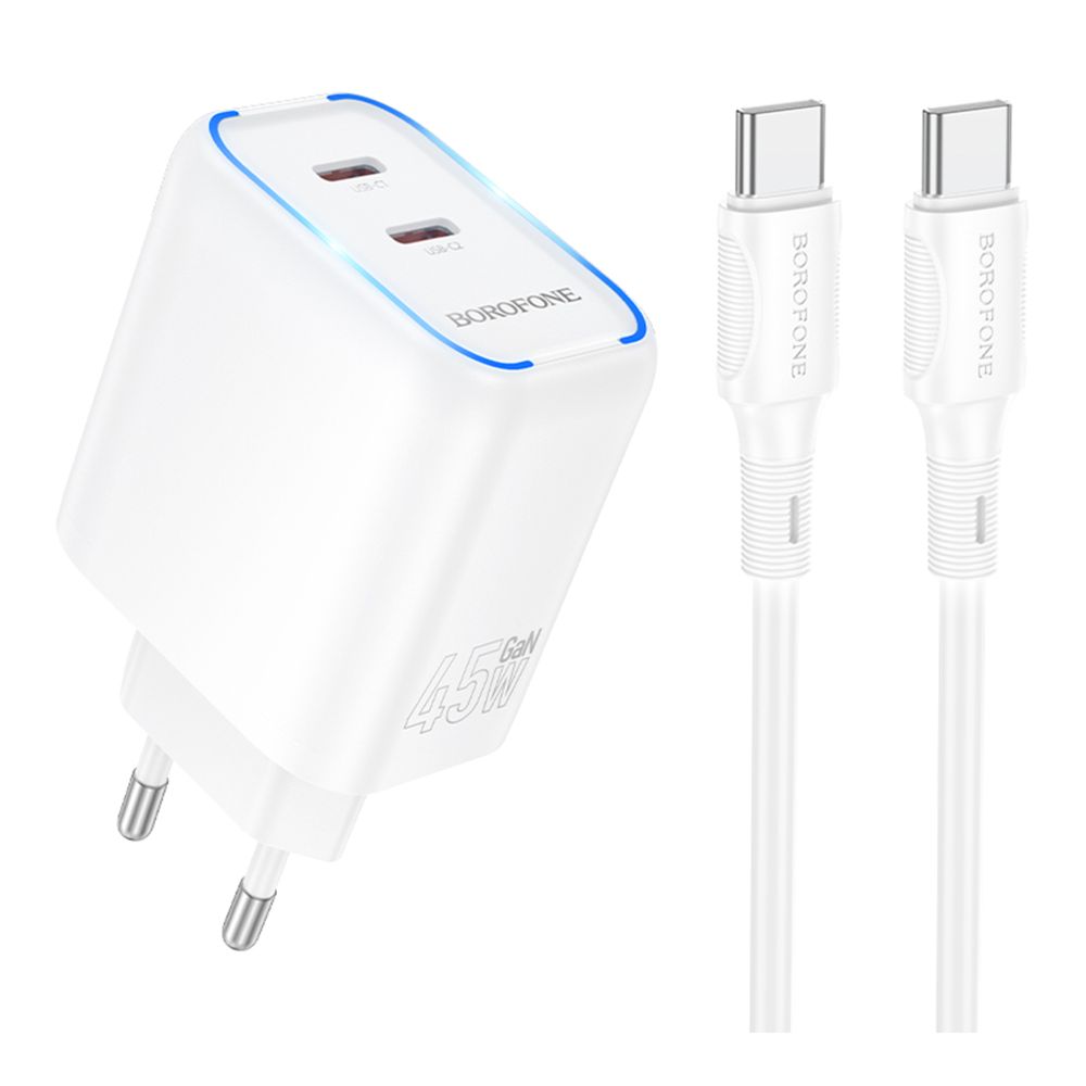 Купить СЕТЕВОЕ ЗАРЯДНОЕ УСТРОЙСТВО BOROFONE BA90A 2USB-C PD/QC45W+TYPE-C TO TYPE-C