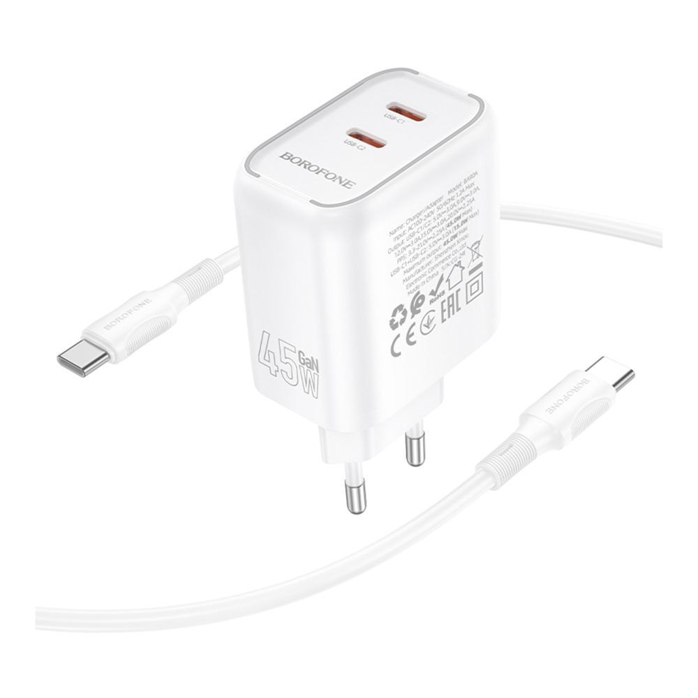 Купить СЕТЕВОЕ ЗАРЯДНОЕ УСТРОЙСТВО BOROFONE BA90A 2USB-C PD/QC45W+TYPE-C TO TYPE-C_5