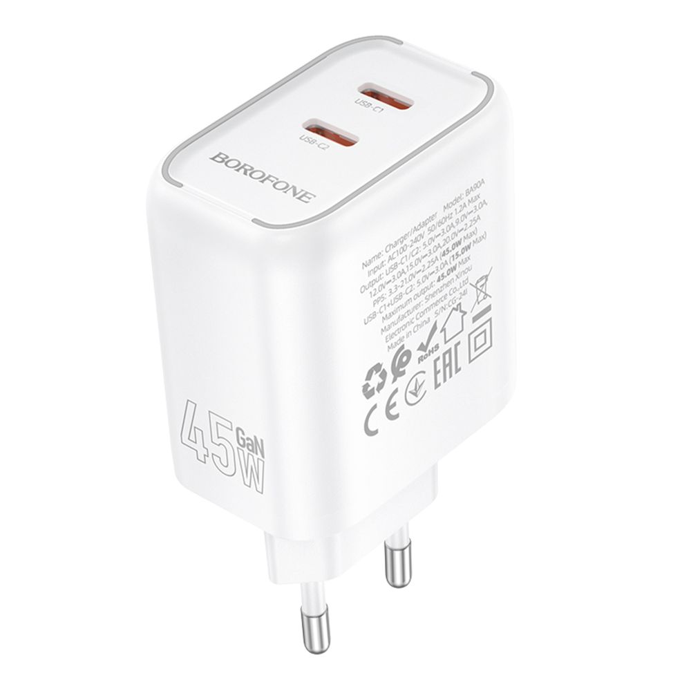 Купить СЕТЕВОЕ ЗАРЯДНОЕ УСТРОЙСТВО BOROFONE BA90A 2USB-C PD/QC45W_5