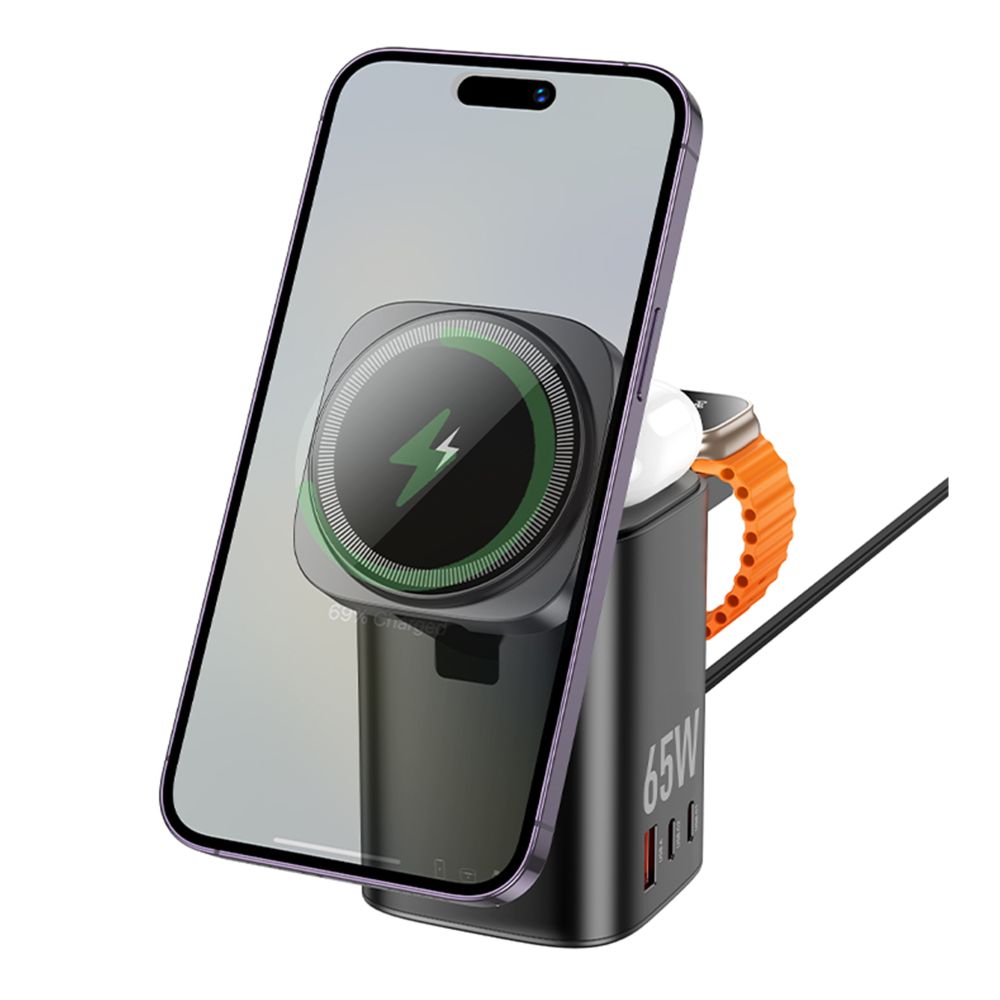Купить БЕСПРОВОДНОЕ ЗАРЯДНОЕ УСТРОЙСТВО HOCO CQ20A EU 6-IN-1 15W+1USB/2USB-C 65W MAGNETIC (IWATCH)_2