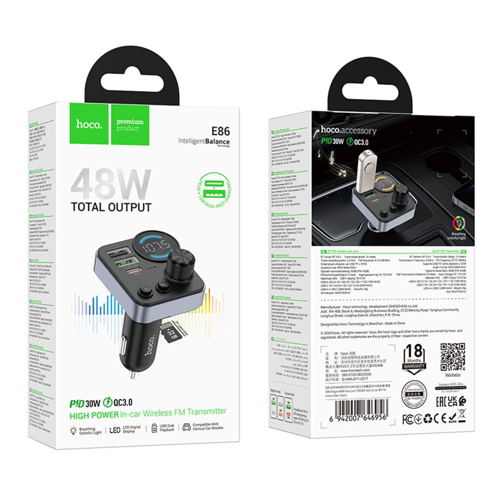 Купить МОДУЛЯТОР HOCO E86 PD30W+QC3.0 18W TOTAL 48W_1