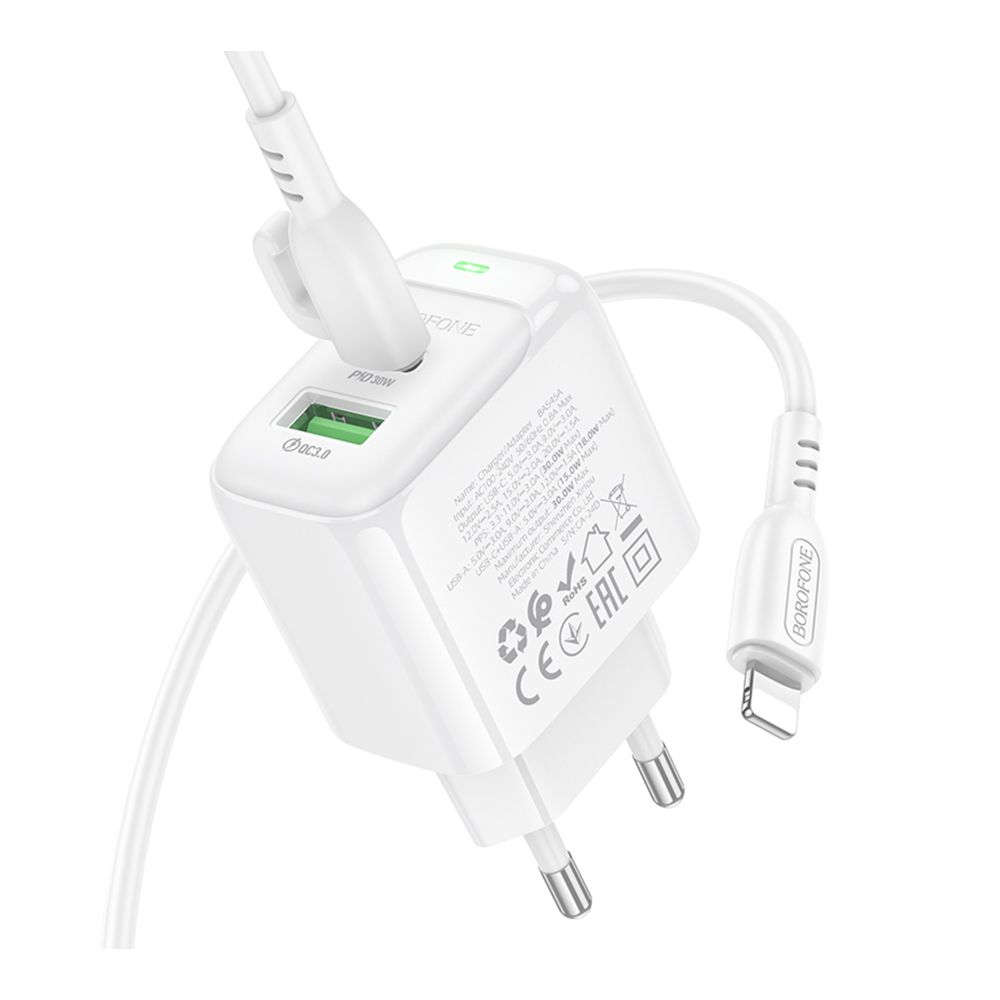 Купить СЕТЕВОЕ ЗАРЯДНОЕ УСТРОЙСТВО BOROFONE BAS45A 1USB-C/1USB PD/QC 30W+TYPE-C TO LIGHTNING_4