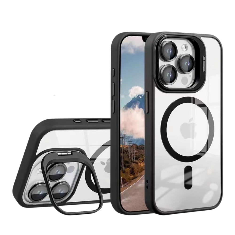 Купить ЧЕХОЛ TPU+PC+METAL STAND CASE WITH MAGSAFE AND CAMERA LENSES ДЛЯ IPHONE 15 PRO МЯТАЯ УПАКОВКА