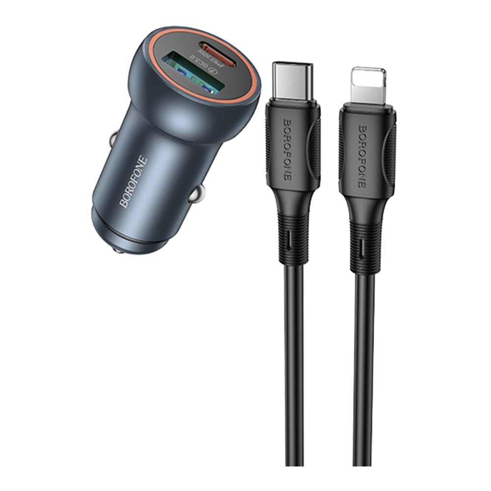 Купить АВТО ЗАРЯДНОЕ УСТРОЙСТВО BOROFONE BZ32A 1USB/1USB-C QC/PD30W+TYPE-C TO LIGHTNING
