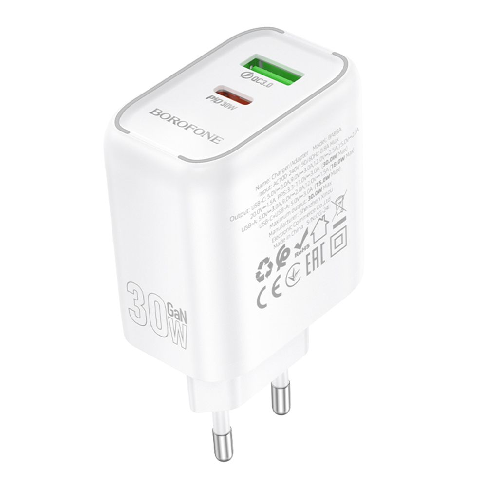 Мережевий Зарядний Пристрій Borofone BA89A 1USB-C/1USB PD/QC 30W превью 5