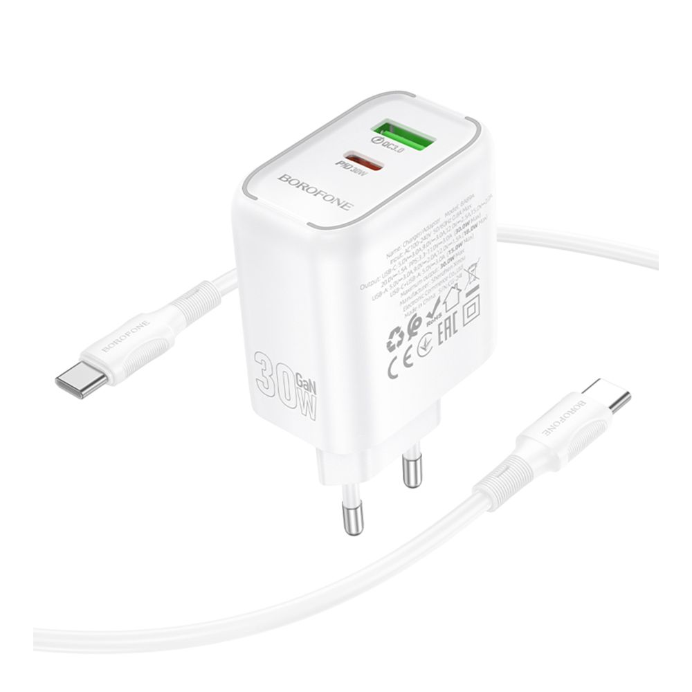 Купить СЕТЕВОЕ ЗАРЯДНОЕ УСТРОЙСТВО BOROFONE BA89A 1USB-C/1USB PD/QC 30W+TYPE-C TO TYPE-C_5