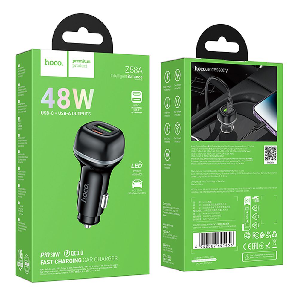 Купить АВТО ЗАРЯДНОЕ УСТРОЙСТВО HOCO Z58A 1USB/1USB-C QC/PD48W_1