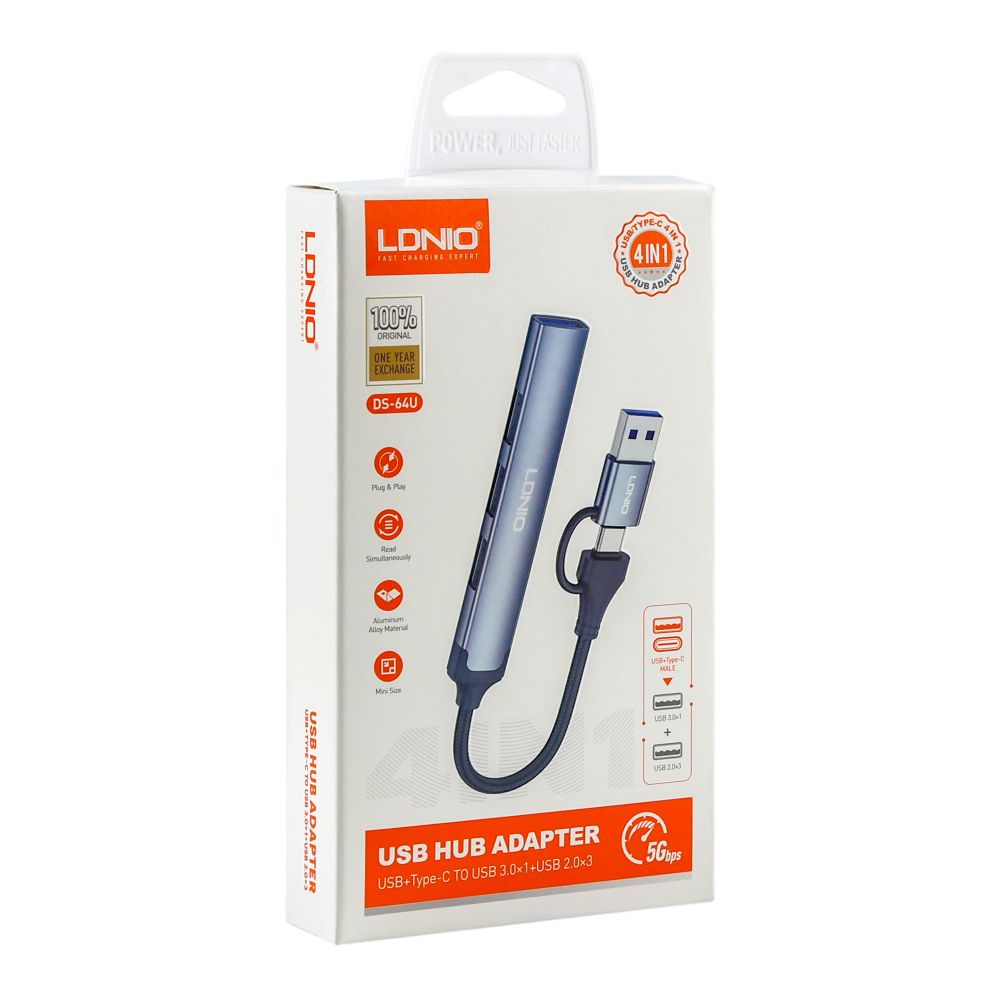 Купить USB HUB LDNIO DS-64U USB-A+TYPE-C TO USB3.0*1+USB2.0*3_1