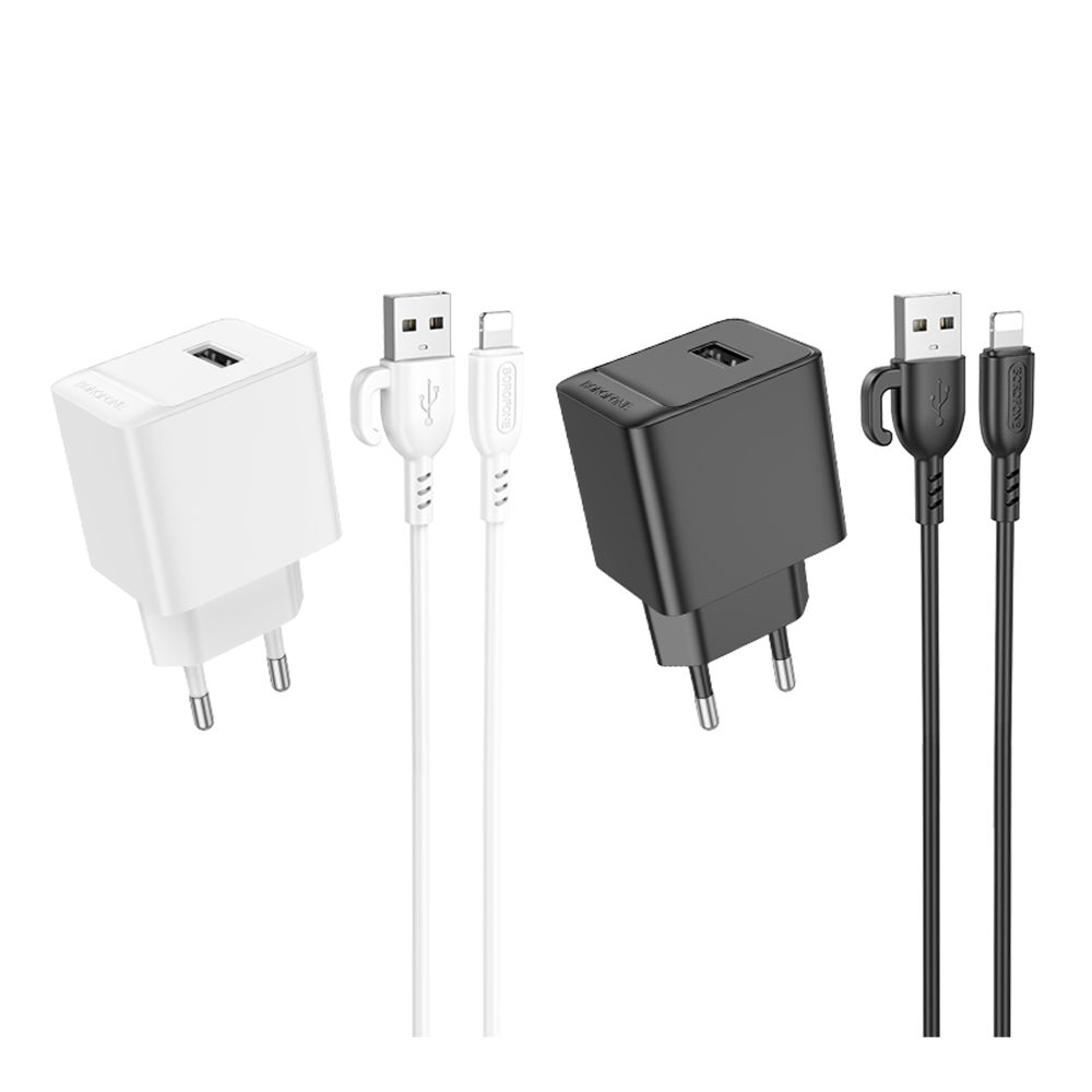 Купить СЕТЕВОЕ ЗАРЯДНОЕ УСТРОЙСТВО BOROFONE BAS11A 1USB 2.1A+USB TO LIGHTNING