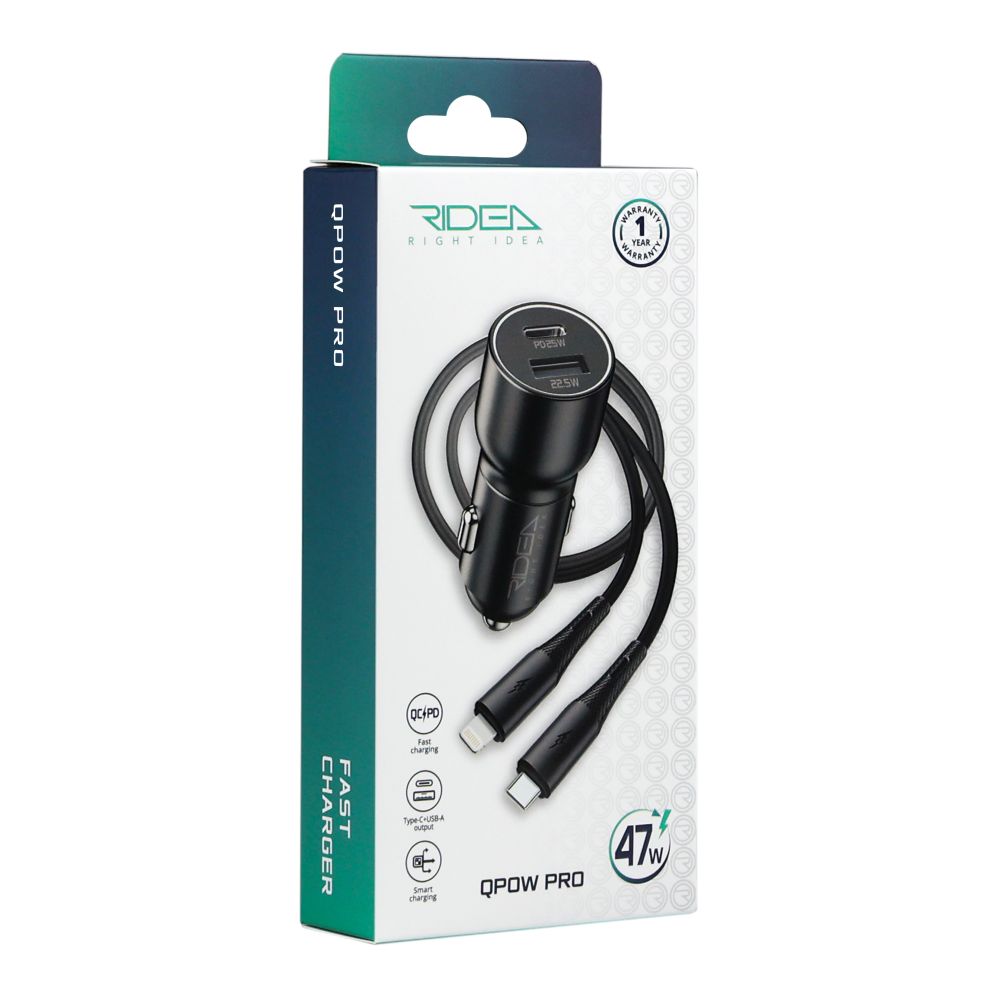 Купить АВТО ЗАРЯДНОЕ УСТРОЙСТВО RIDEA RCC-47115 QPOW PRO 1USB/1USB-C PD/QC 47.5W+TYPE-C TO LIGHTNING_1