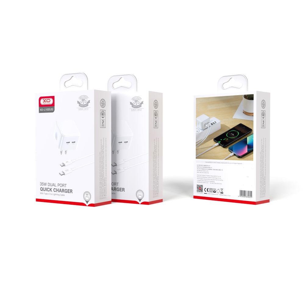 Купить СЕТЕВОЕ ЗАРЯДНОЕ УСТРОЙСТВО XO L102 EU DUAL TYPE-C PORT 35W TYPE-C TO LIGHTNING МЯТАЯ УПАКОВКА