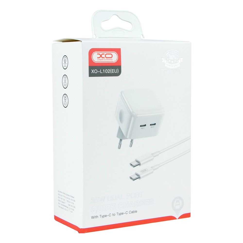 Купить СЕТЕВОЕ ЗАРЯДНОЕ УСТРОЙСТВО XO L102 EU DUAL TYPE-C PORT 35W TYPE-C TO TYPE-C МЯТАЯ УПАКОВКА