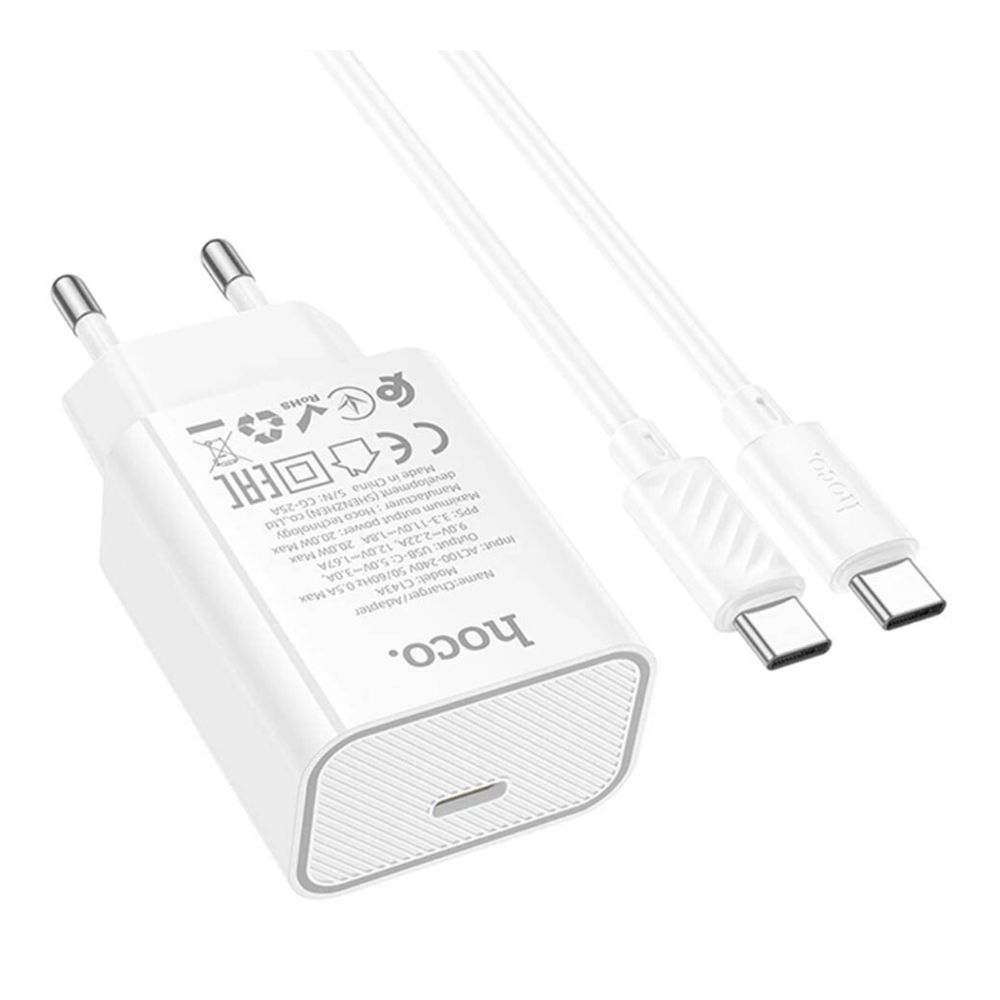 Купить СЕТЕВОЕ ЗАРЯДНОЕ УСТРОЙСТВО HOCO C143A 1USB-C PD/QC 20W+TYPE-C TO TYPE-C_3