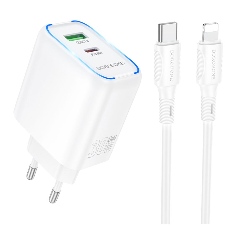 Купить СЕТЕВОЕ ЗАРЯДНОЕ УСТРОЙСТВО BOROFONE BA89A 1USB-C/1USB PD/QC 30W+TYPE-C TO LIGHTNING