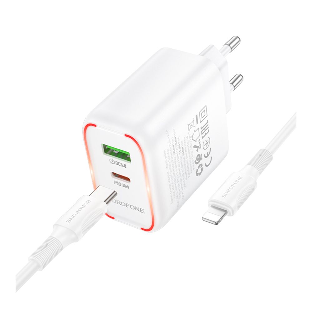 Купить СЕТЕВОЕ ЗАРЯДНОЕ УСТРОЙСТВО BOROFONE BA89A 1USB-C/1USB PD/QC 30W+TYPE-C TO LIGHTNING_4