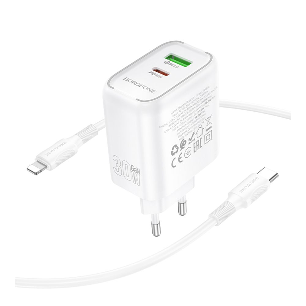 Купить СЕТЕВОЕ ЗАРЯДНОЕ УСТРОЙСТВО BOROFONE BA89A 1USB-C/1USB PD/QC 30W+TYPE-C TO LIGHTNING_5