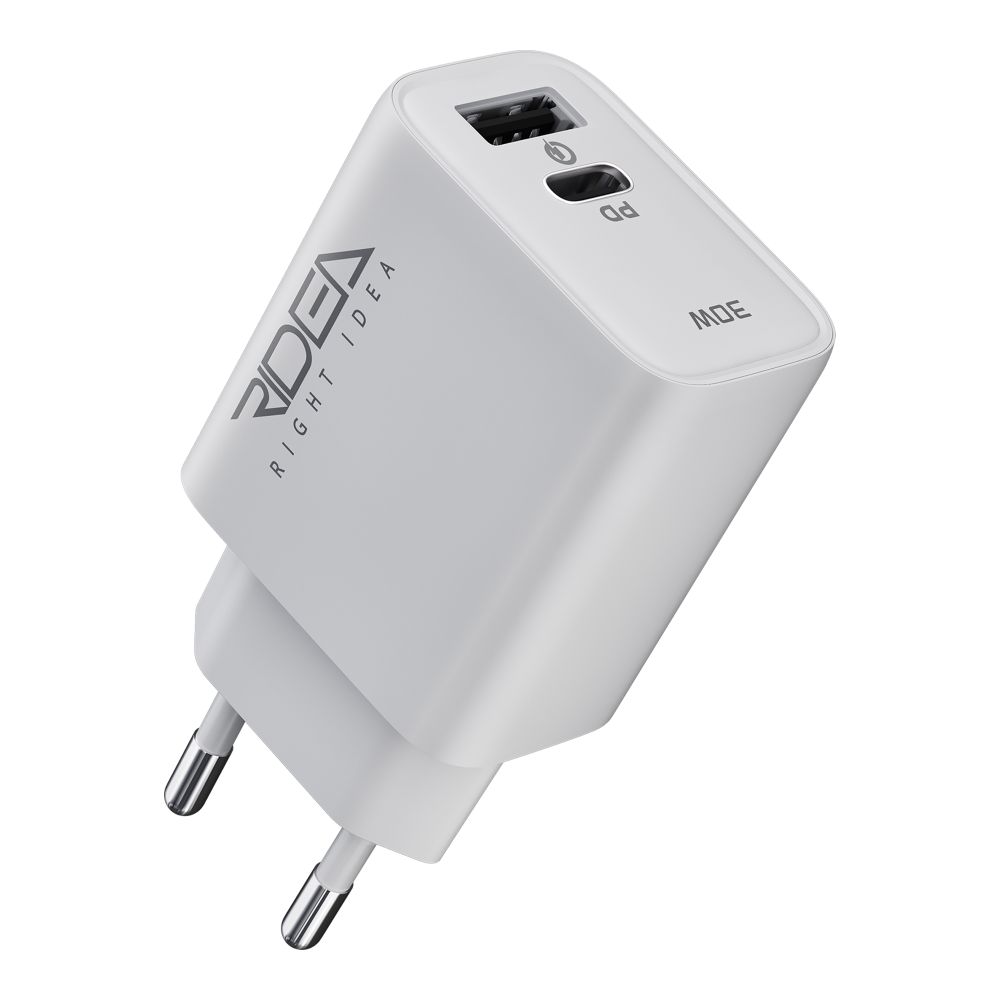 Купить СЕТЕВОЕ ЗАРЯДНОЕ УСТРОЙСТВО RIDEA RW-30120 TURBO 1USB/1USB-C QC/PD 30W