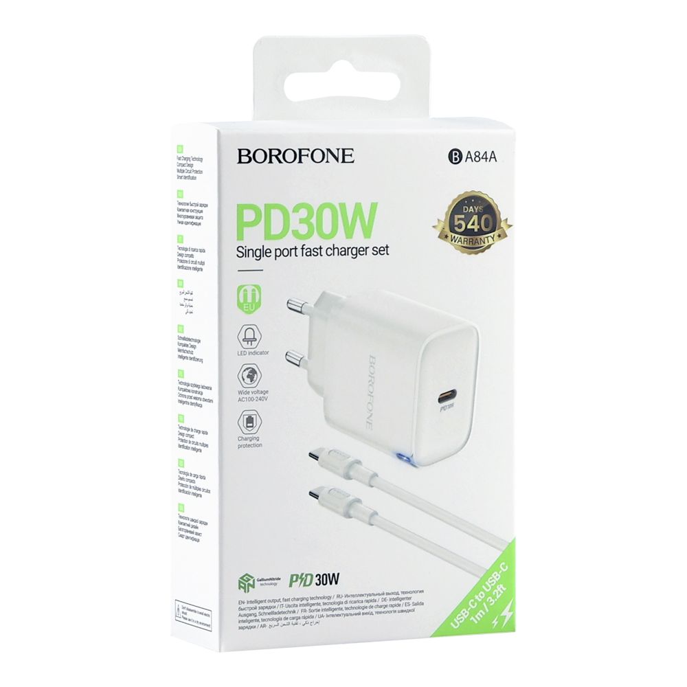 Купить СЕТЕВОЕ ЗАРЯДНОЕ УСТРОЙСТВО BOROFONE BA84A 1USB-C PD/QC 30W+TYPE-C TO TYPE-C_1
