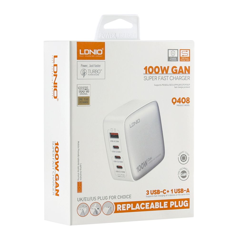 Купить СЕТЕВОЕ ЗАРЯДНОЕ УСТРОЙСТВО LDNIO Q408 100W 3USB-C/1USB+TYPE-C TO TYPE-C_1