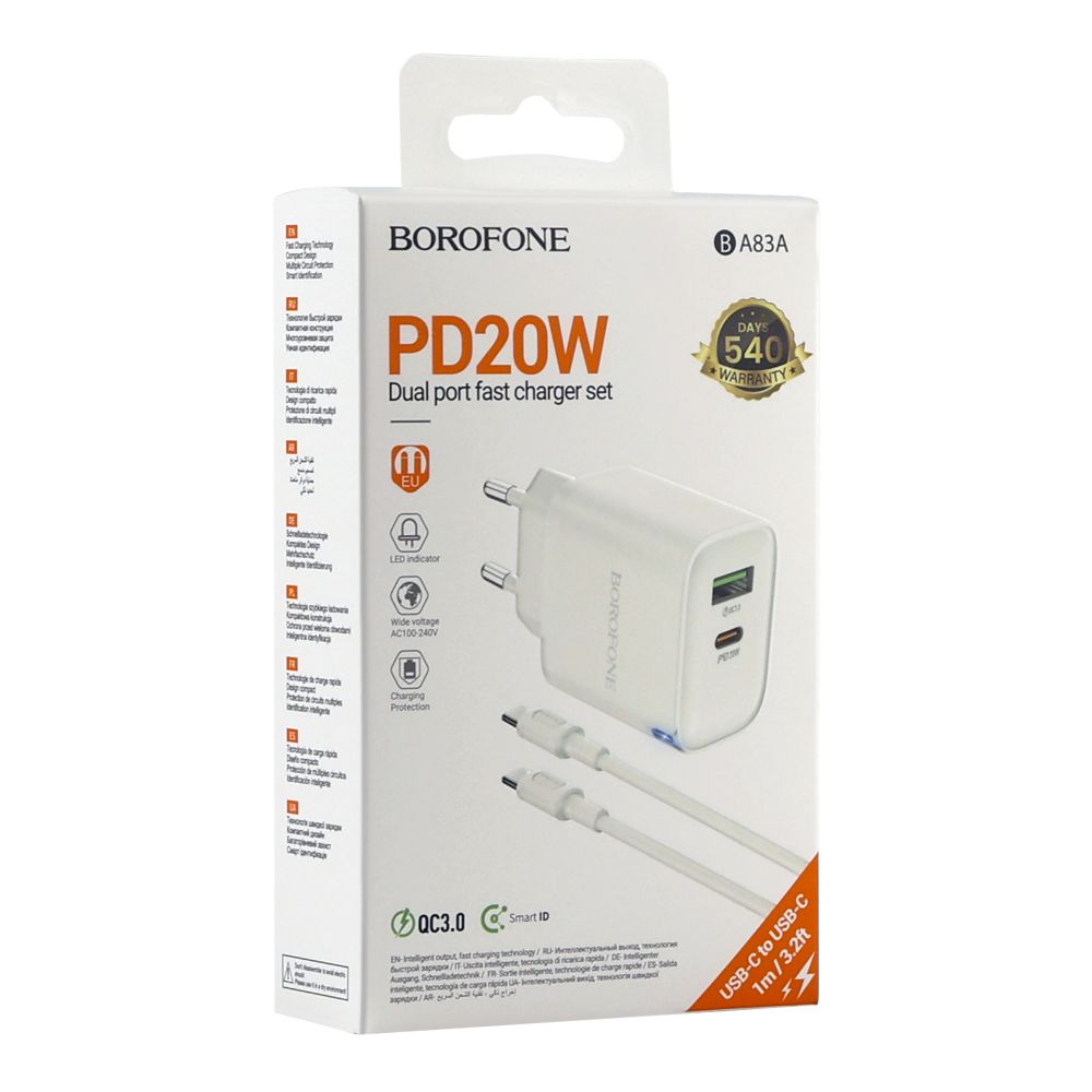 Купить СЕТЕВОЕ ЗАРЯДНОЕ УСТРОЙСТВО BOROFONE BA83A 1USB-C/1USB PD/QC 20W+TYPE-C TO TYPE-C_1