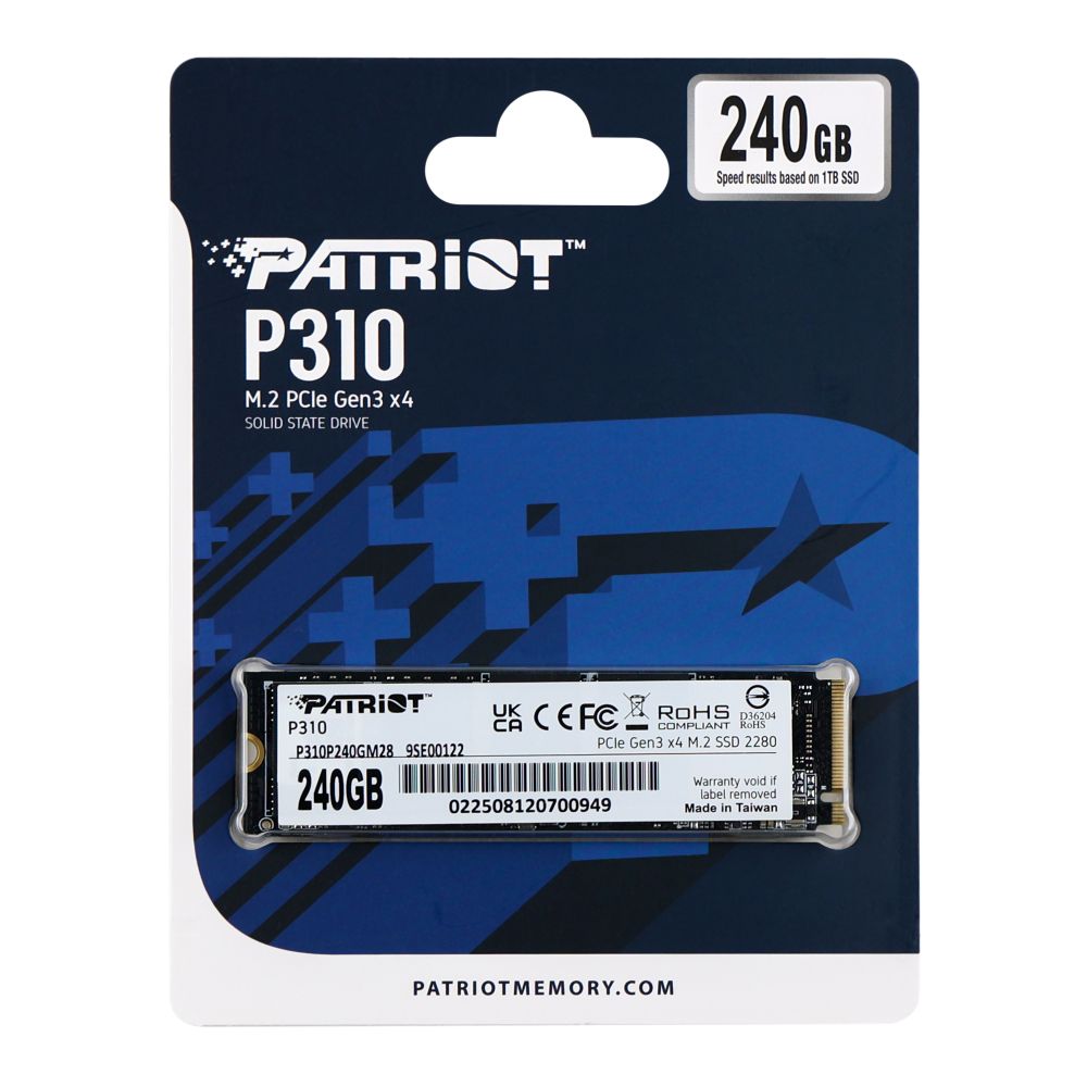 Купить SSD M.2 ДИСК PATRIOT P310 240GB NVME 2280 PCIE 3.0 3D TLC (P310P240GM28)