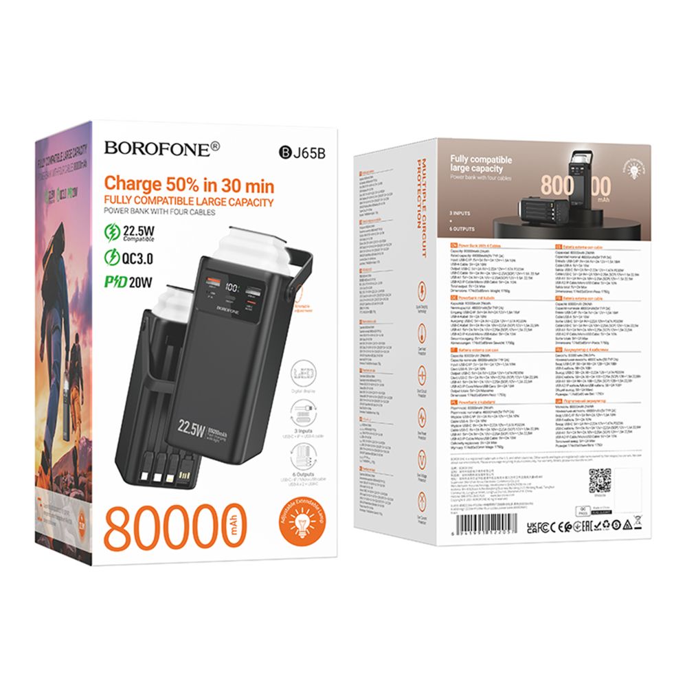 Купить POWER BANK BOROFONE BJ65B HIGH 22.5W+PD20W+FOUR-CABLES 80000MAH_1