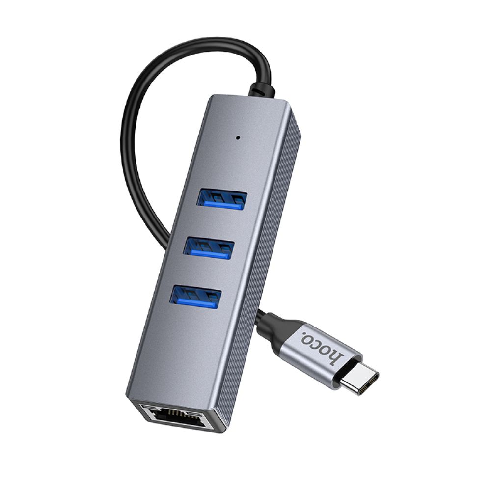 Купить USB HOCO HB34 EASY LINK GIGABIT ETHERNET ADAPTER(TYPE C TO USB3.0*3+RJ45)_3