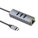 Купить USB HOCO HB34 EASY LINK GIGABIT ETHERNET ADAPTER(TYPE C TO USB3.0*3+RJ45)_2
